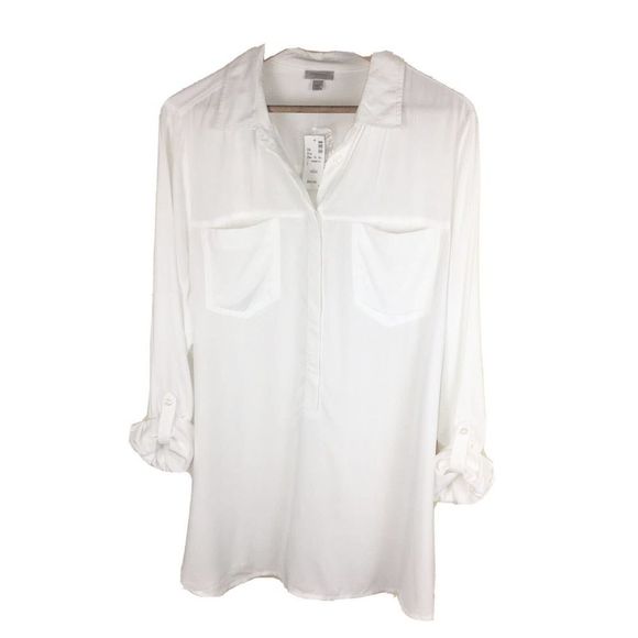 Avenue Tops - 💜3/$25 💜 X-Large 18/20 White "Breezy Shirt"  Roll Tab Sleeve Button Pockets